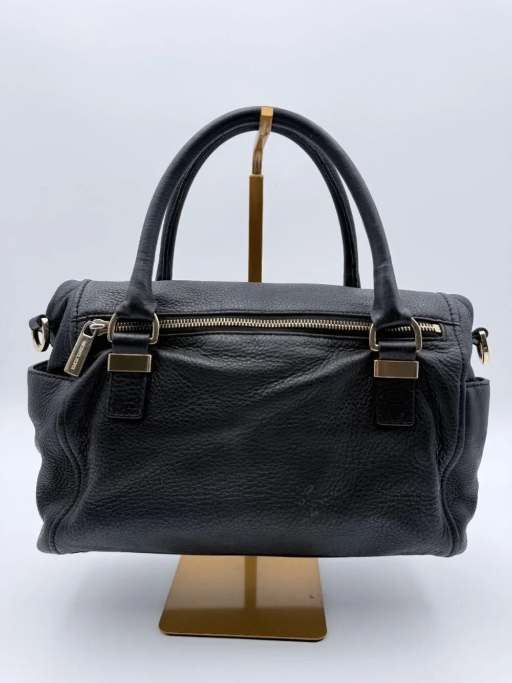 Michael Kors Women’s Black Pebbled Leather Satchel Bag  Tassel & Gold Hardware